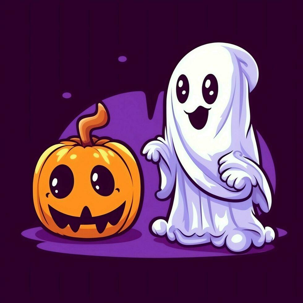 A funny ghosts on halloween celebration in a cemetery at night in cute cartoon style. Halloween by AI generated photo