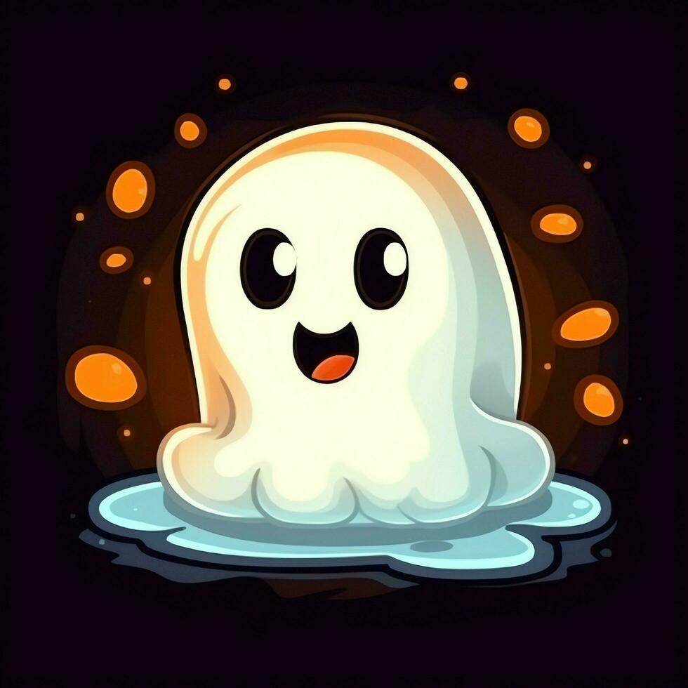 A funny ghosts on halloween celebration in a cemetery at night in cute cartoon style. Halloween by AI generated photo