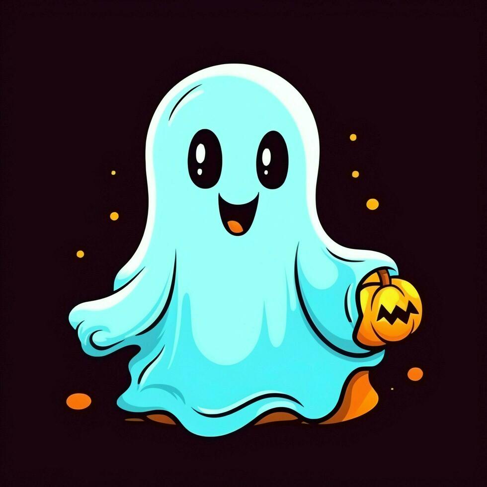 A funny ghosts on halloween celebration in a cemetery at night in cute cartoon style. Halloween by AI generated photo