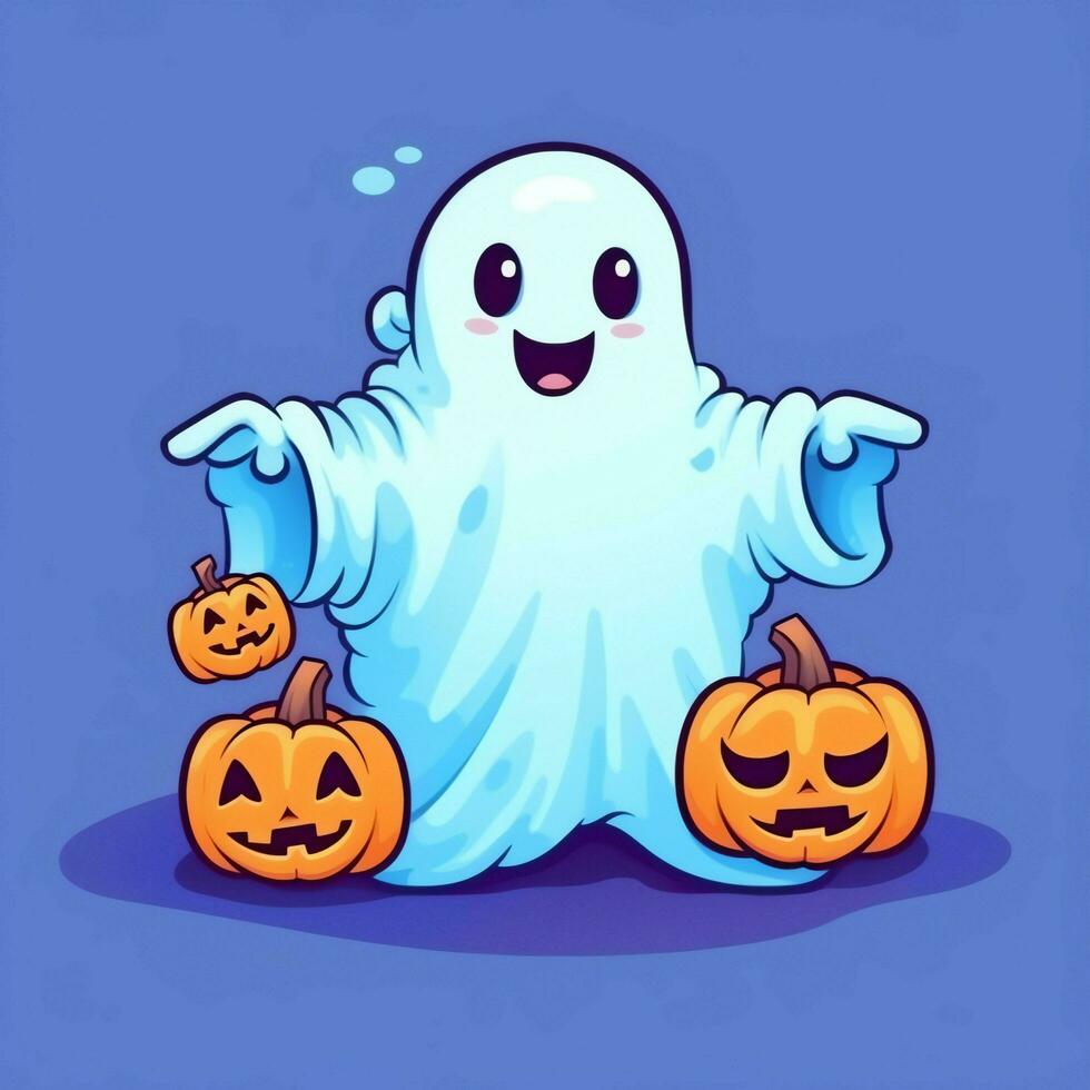 A funny ghosts on halloween celebration in a cemetery at night in cute cartoon style. Halloween by AI generated photo