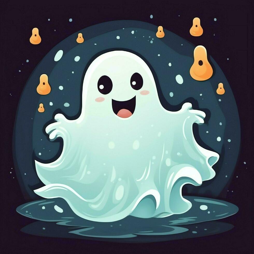 A funny ghosts on halloween celebration in a cemetery at night in cute cartoon style. Halloween by AI generated photo