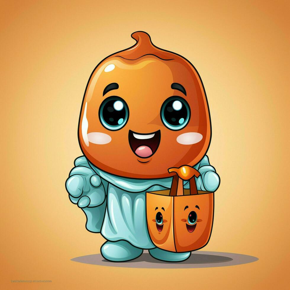 A funny ghosts on halloween celebration in a cemetery at night in cute cartoon style. Halloween by AI generated photo