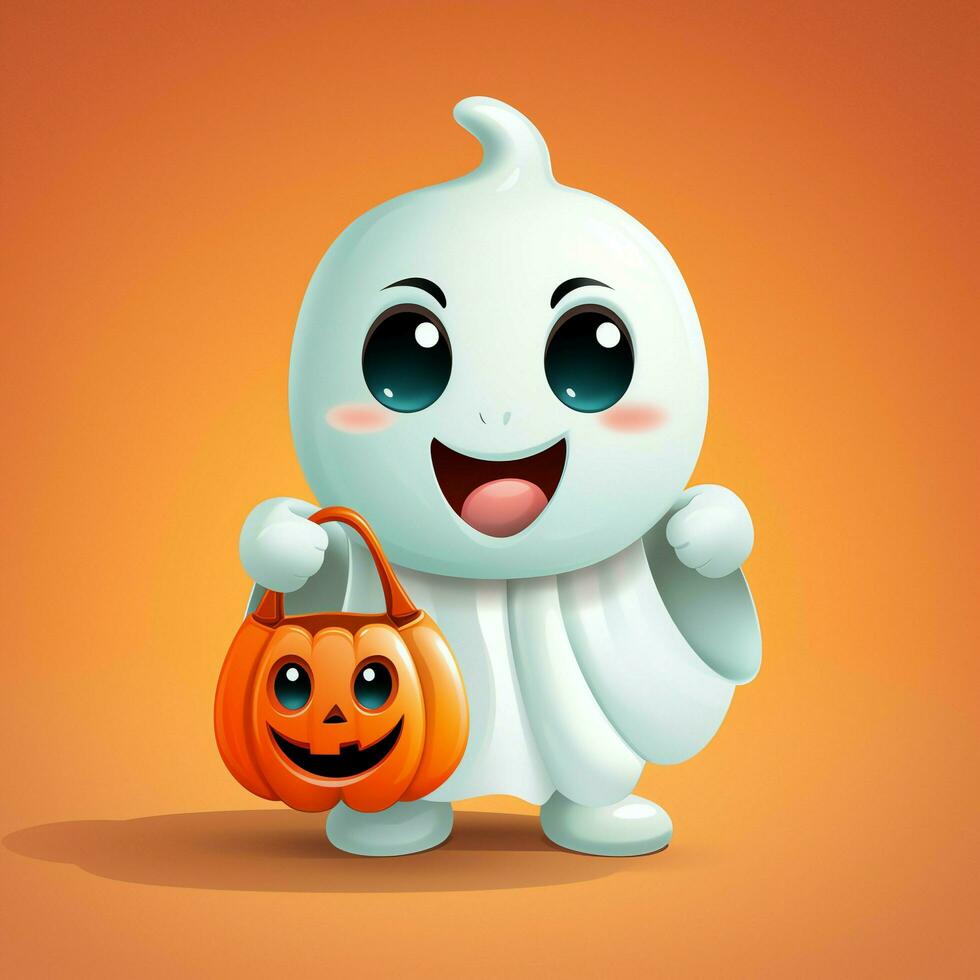 A funny ghosts on halloween celebration in a cemetery at night in cute cartoon style. Halloween by AI generated photo
