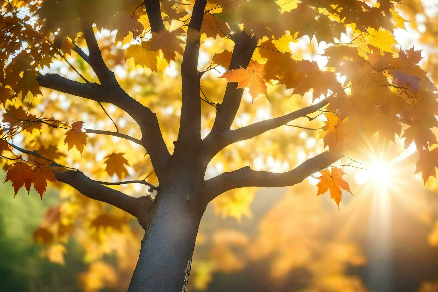 autumn leaves on a tree in the sun. AI-Generated photo