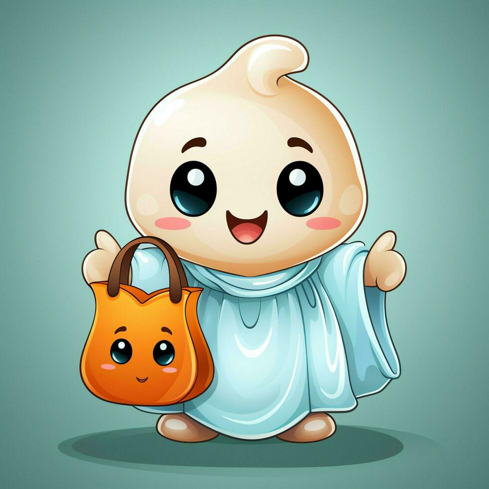 A funny ghosts on halloween celebration in a cemetery at night in cute cartoon style. Halloween by AI generated photo
