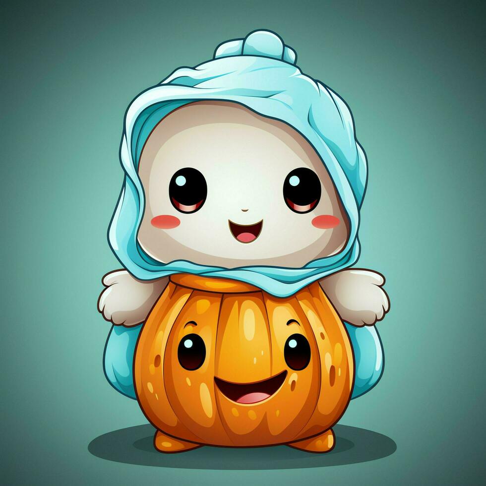 A funny ghosts on halloween celebration in a cemetery at night in cute cartoon style. Halloween by AI generated photo