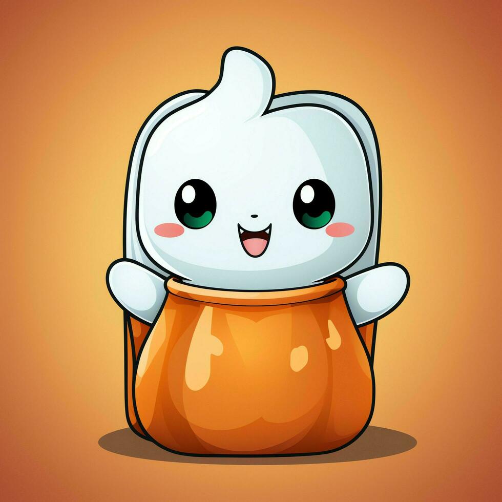 A funny ghosts on halloween celebration in a cemetery at night in cute cartoon style. Halloween by AI generated photo