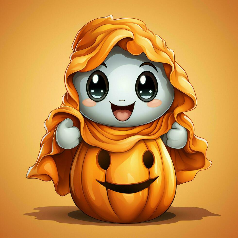 A funny ghosts on halloween celebration in a cemetery at night in cute cartoon style. Halloween by AI generated photo