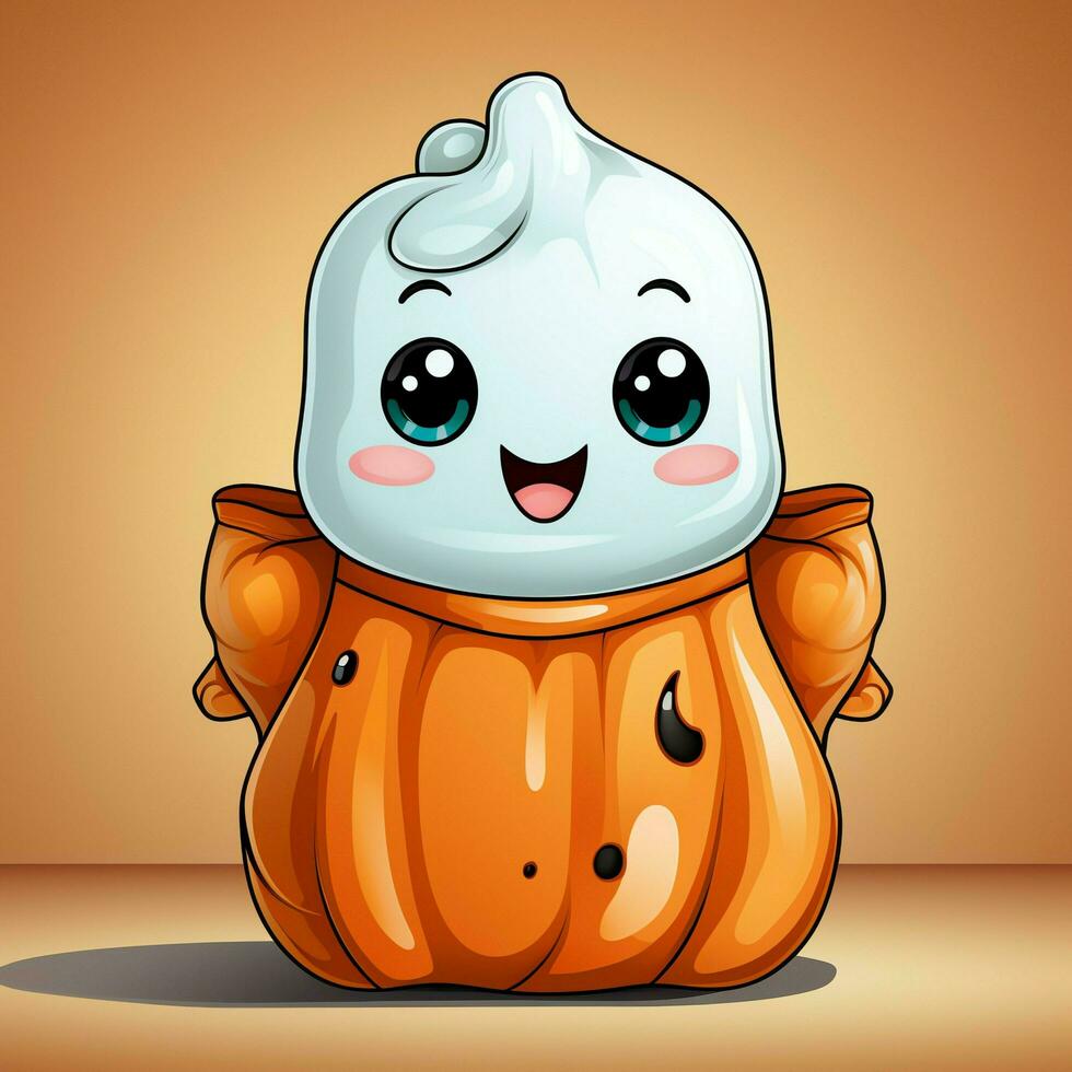 A funny ghosts on halloween celebration in a cemetery at night in cute cartoon style. Halloween by AI generated photo