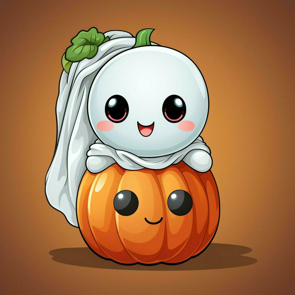 A funny ghosts on halloween celebration in a cemetery at night in cute cartoon style. Halloween by AI generated photo