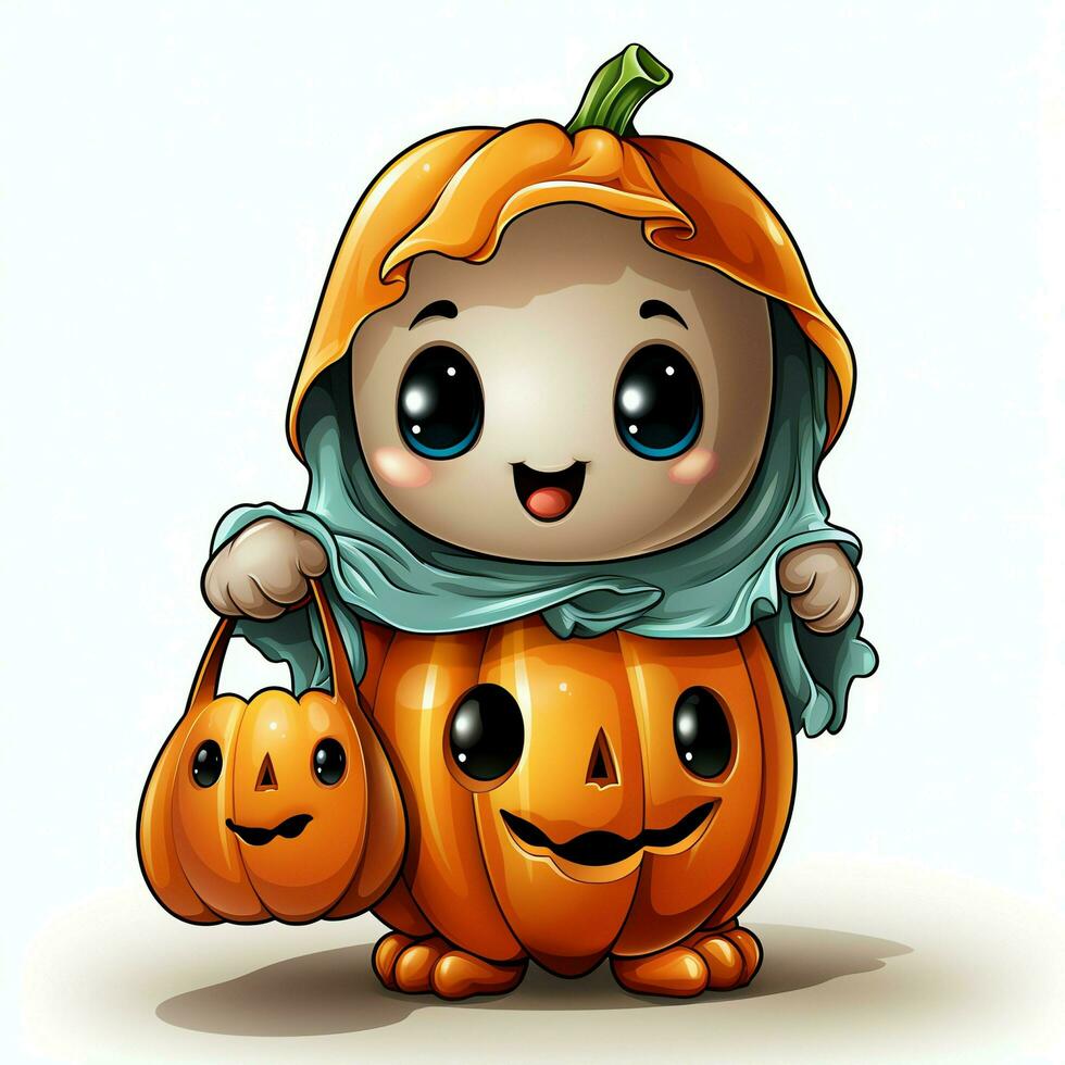 A funny ghosts on halloween celebration in a cemetery at night in cute cartoon style. Halloween by AI generated photo