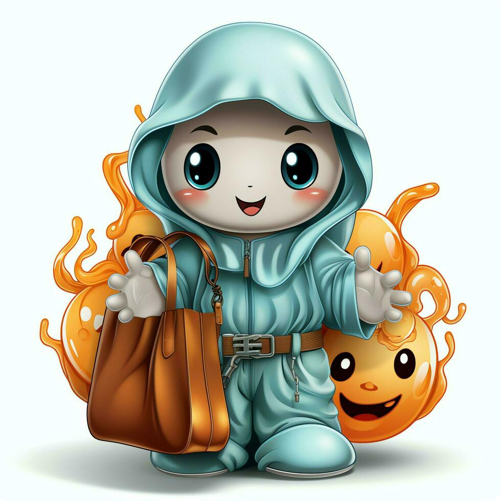 A funny ghosts on halloween celebration in a cemetery at night in cute cartoon style. Halloween by AI generated photo