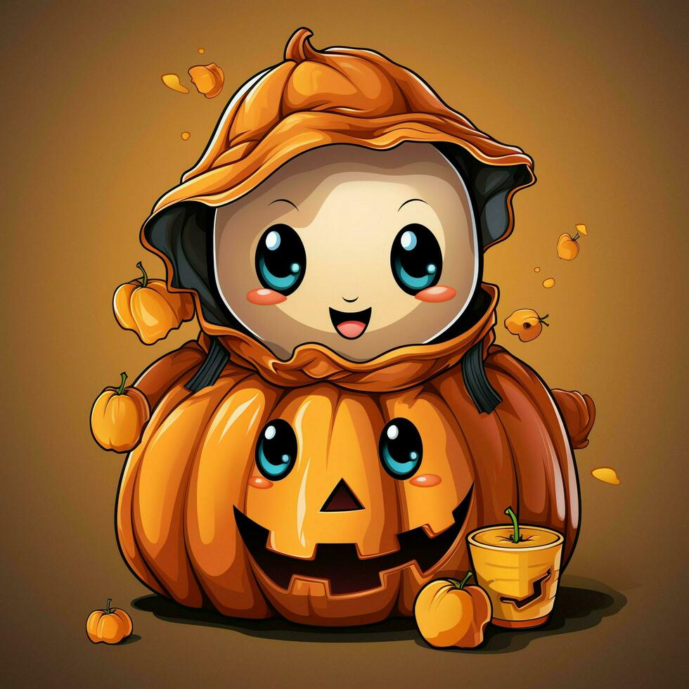 A funny ghosts on halloween celebration in a cemetery at night in cute cartoon style. Halloween by AI generated photo