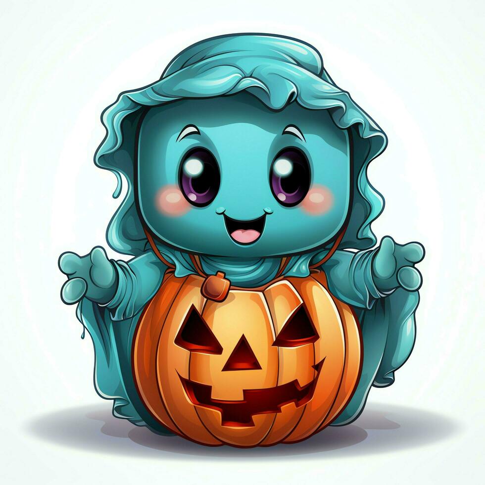 A funny ghosts on halloween celebration in a cemetery at night in cute cartoon style. Halloween by AI generated photo