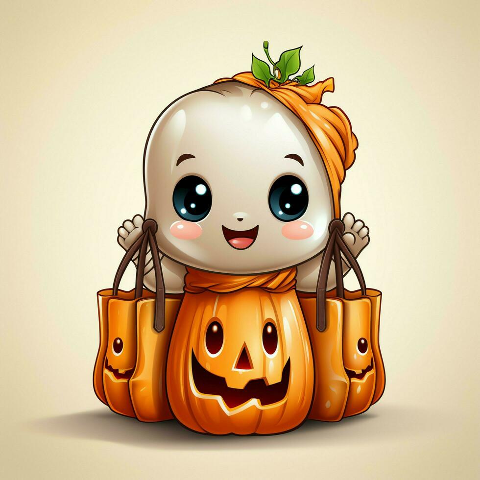 A funny ghosts on halloween celebration in a cemetery at night in cute cartoon style. Halloween by AI generated photo