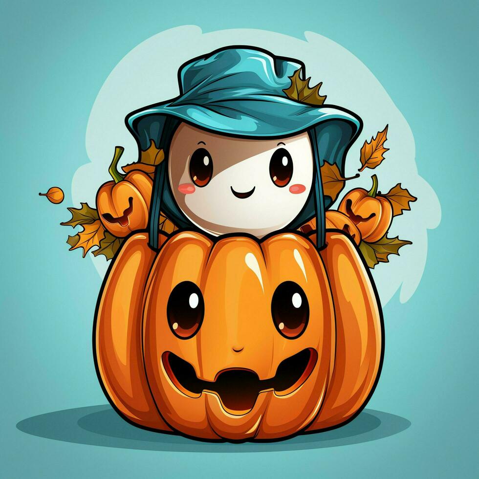 A funny ghosts on halloween celebration in a cemetery at night in cute cartoon style. Halloween by AI generated photo