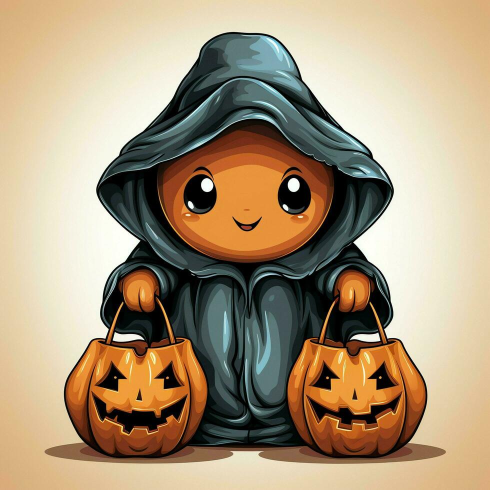 A funny ghosts on halloween celebration in a cemetery at night in cute cartoon style. Halloween by AI generated photo