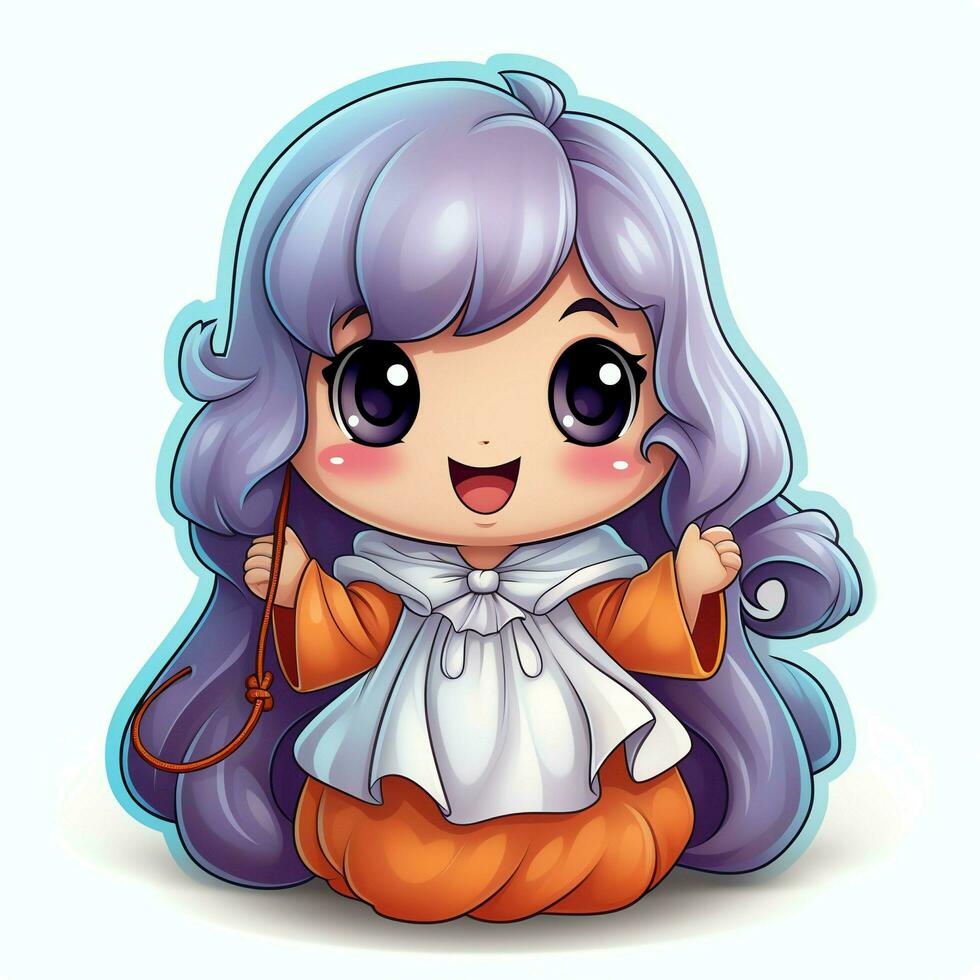A funny ghosts on halloween celebration in a cemetery at night in cute cartoon style. Halloween by AI generated photo