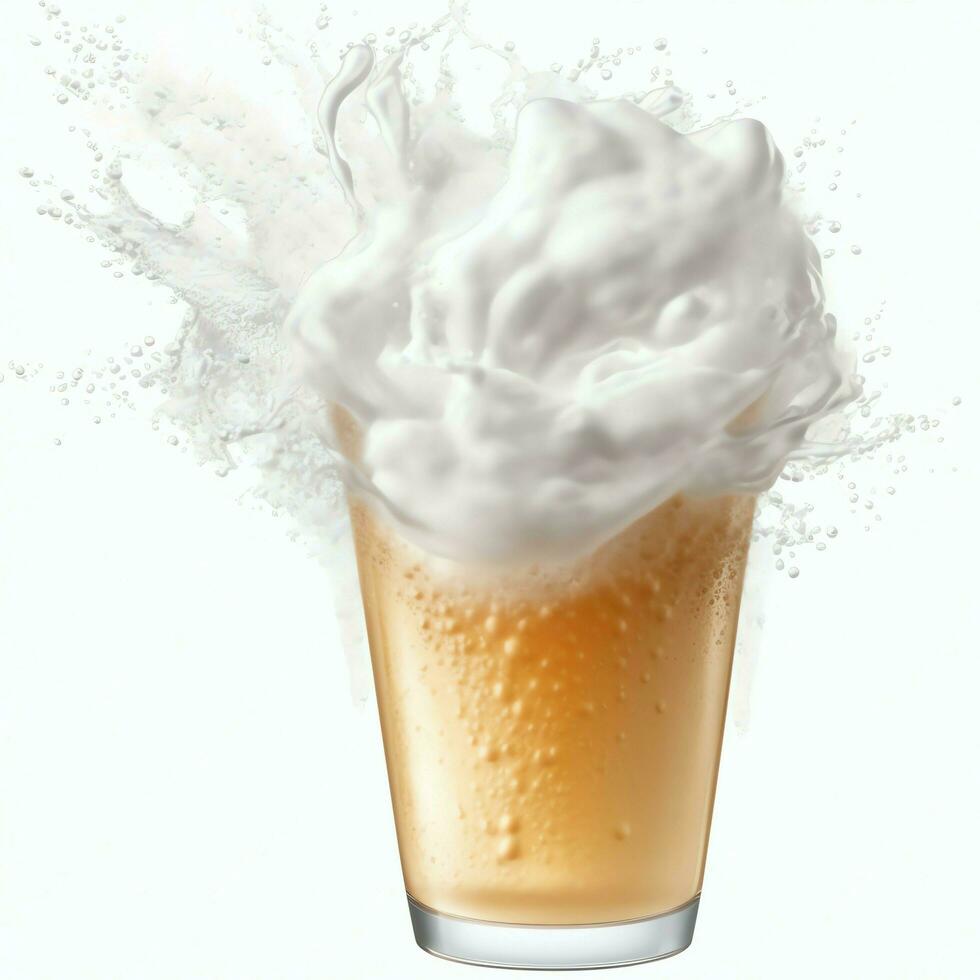 A glass of cold fresh beer with cap of foam. Splash of foam with tasty american beer. Beer day concept by AI Generated photo