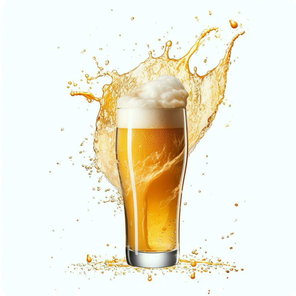 A glass of cold fresh beer with cap of foam. Splash of foam with tasty american beer. Beer day concept by AI Generated photo