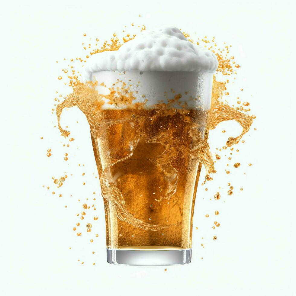 A glass of cold fresh beer with cap of foam. Splash of foam with tasty american beer. Beer day concept by AI Generated photo