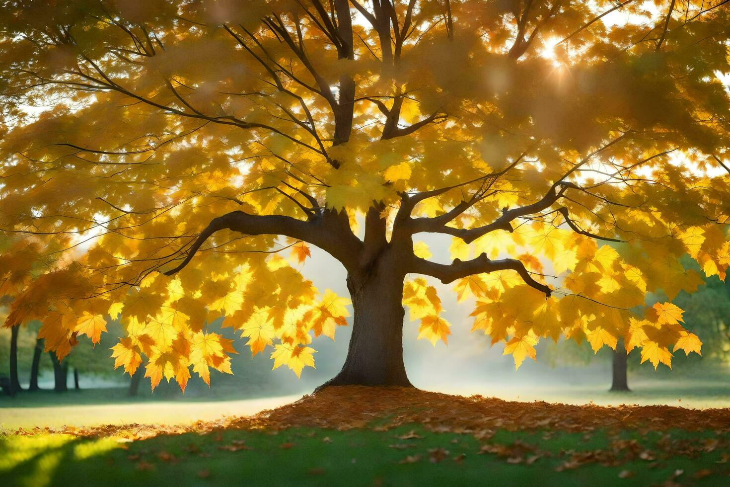 a tree with yellow leaves in the sun. AI-Generated photo