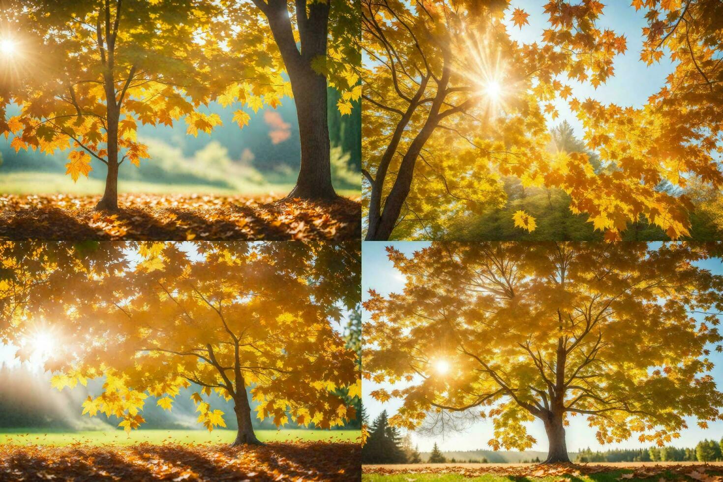 four different images of trees in autumn. AI-Generated photo