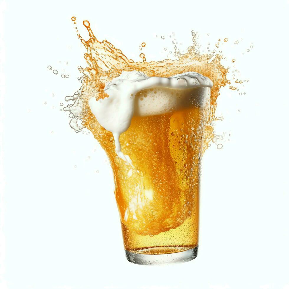 A glass of cold fresh beer with cap of foam. Splash of foam with tasty american beer. Beer day concept by AI Generated photo