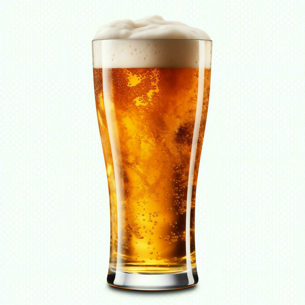 A glass of cold fresh beer with cap of foam. Splash of foam with tasty american beer. Beer day concept by AI Generated photo