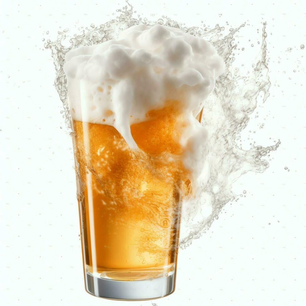 A glass of cold fresh beer with cap of foam. Splash of foam with tasty american beer. Beer day concept by AI Generated photo