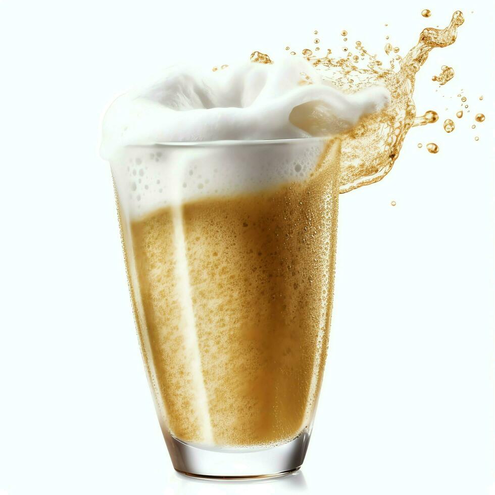 A glass of cold fresh beer with cap of foam. Splash of foam with tasty american beer. Beer day concept by AI Generated photo