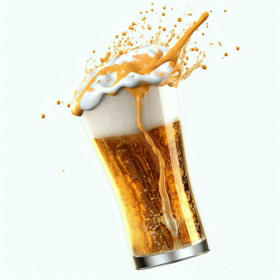 A glass of cold fresh beer with cap of foam. Splash of foam with tasty american beer. Beer day concept by AI Generated photo