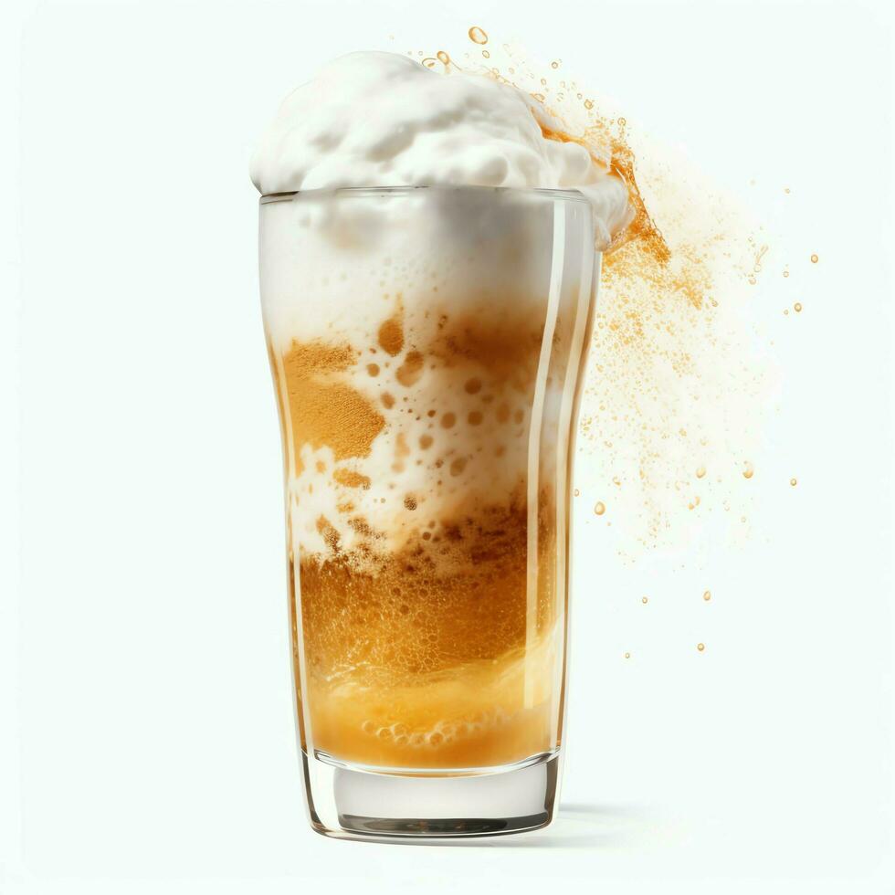 A glass of cold fresh beer with cap of foam. Splash of foam with tasty american beer. Beer day concept by AI Generated photo