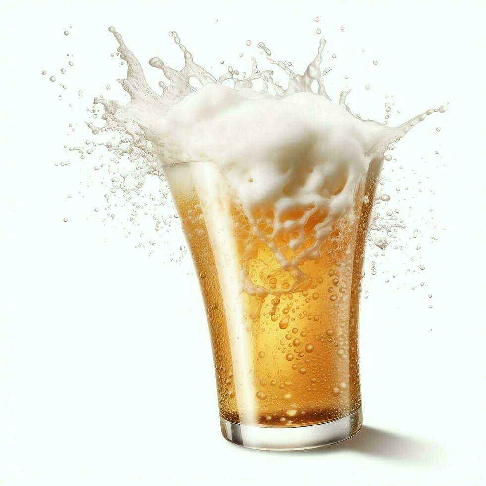 A glass of cold fresh beer with cap of foam. Splash of foam with tasty american beer. Beer day concept by AI Generated photo