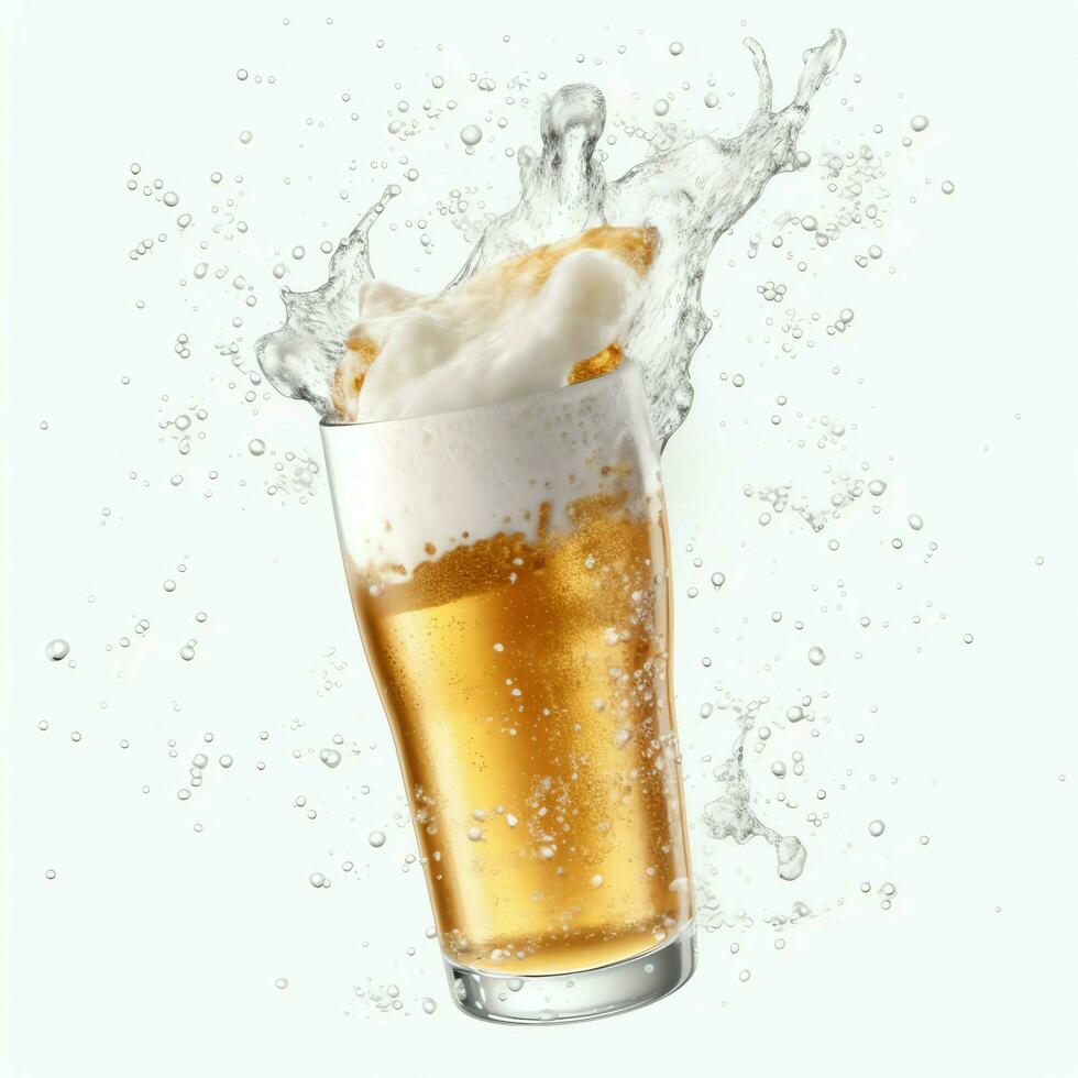 A glass of cold fresh beer with cap of foam. Splash of foam with tasty american beer. Beer day concept by AI Generated photo