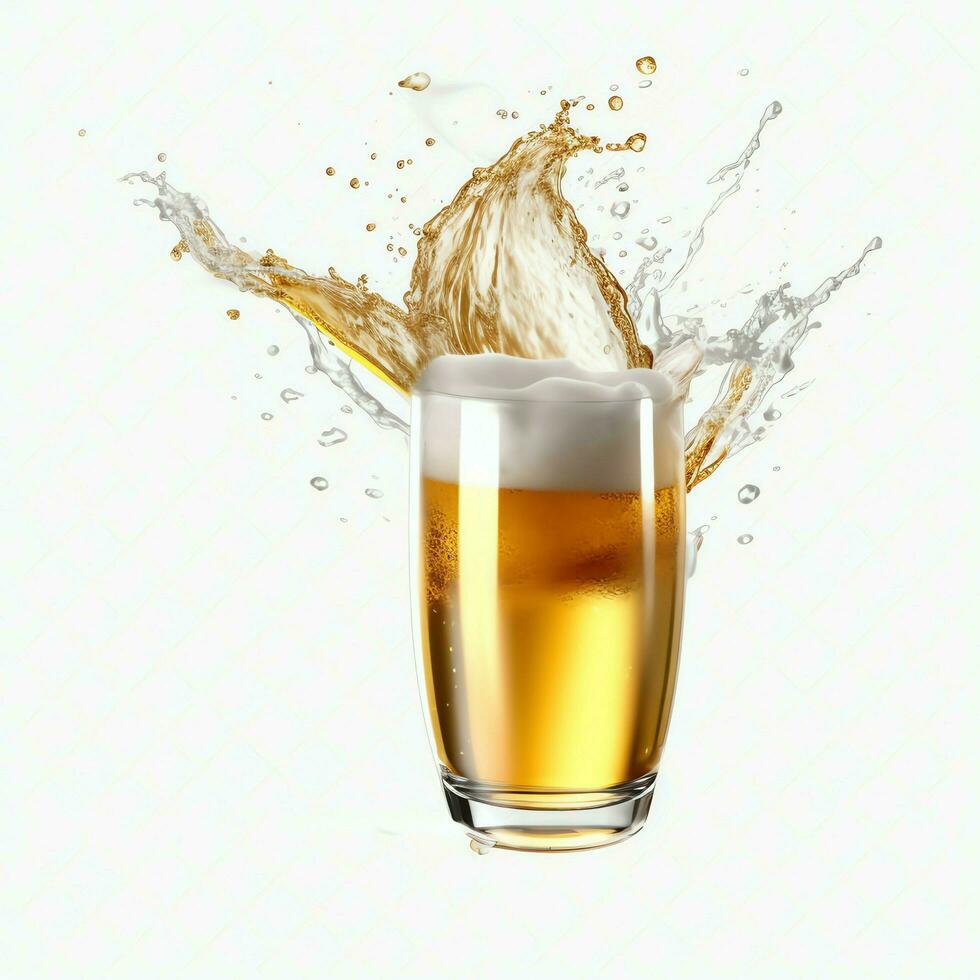 A glass of cold fresh beer with cap of foam. Splash of foam with tasty american beer. Beer day concept by AI Generated photo