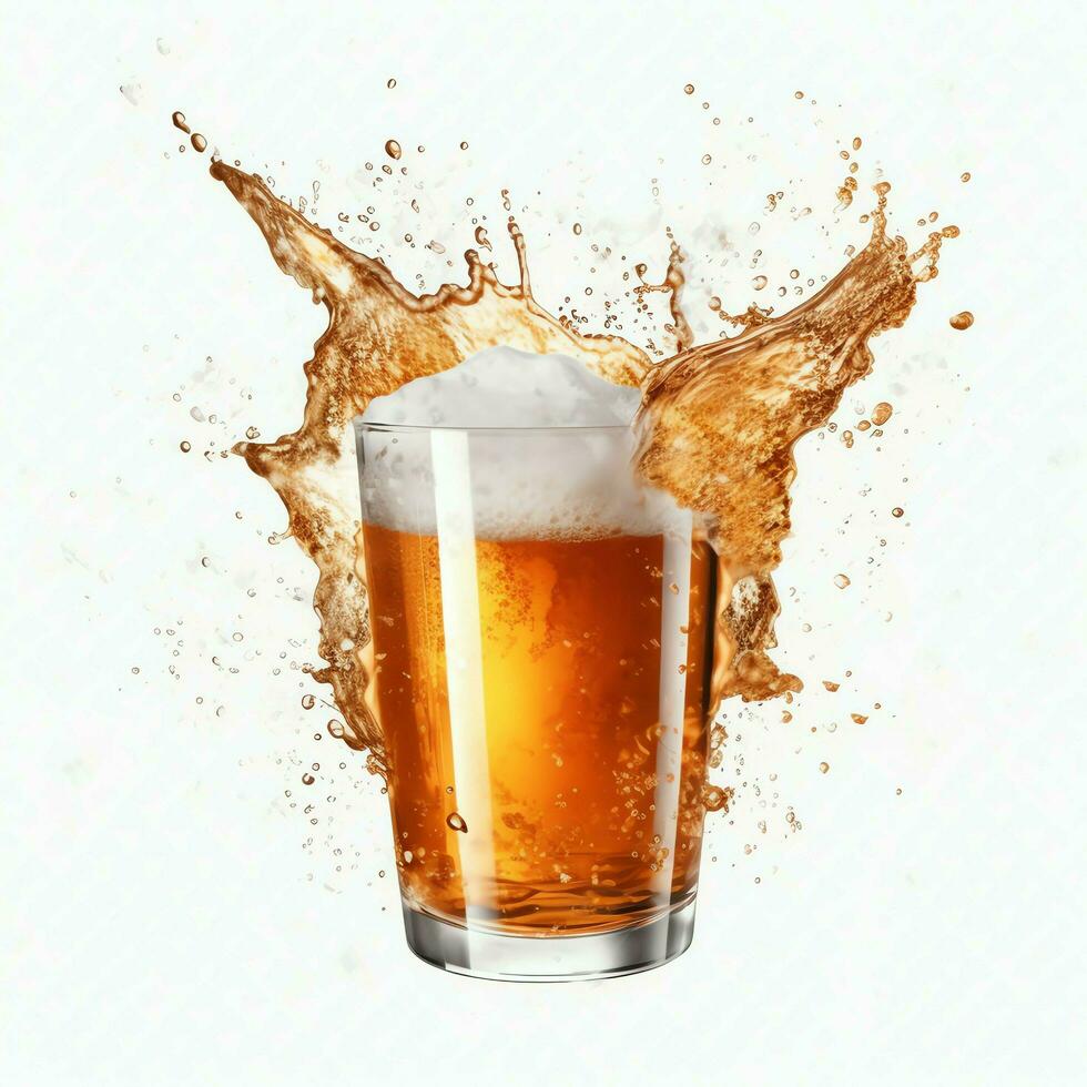 A glass of cold fresh beer with cap of foam. Splash of foam with tasty american beer. Beer day concept by AI Generated photo