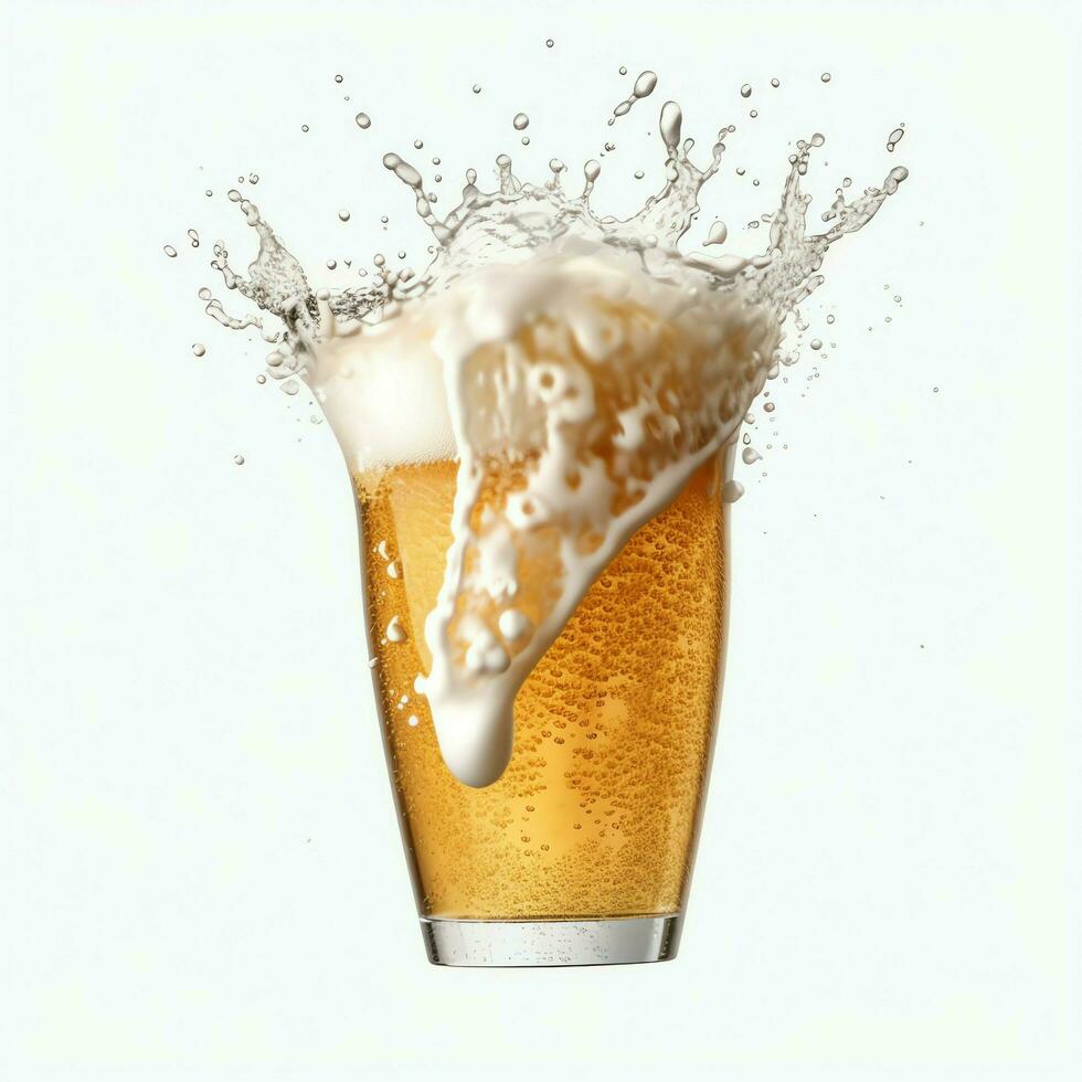 A glass of cold fresh beer with cap of foam. Splash of foam with tasty american beer. Beer day concept by AI Generated photo