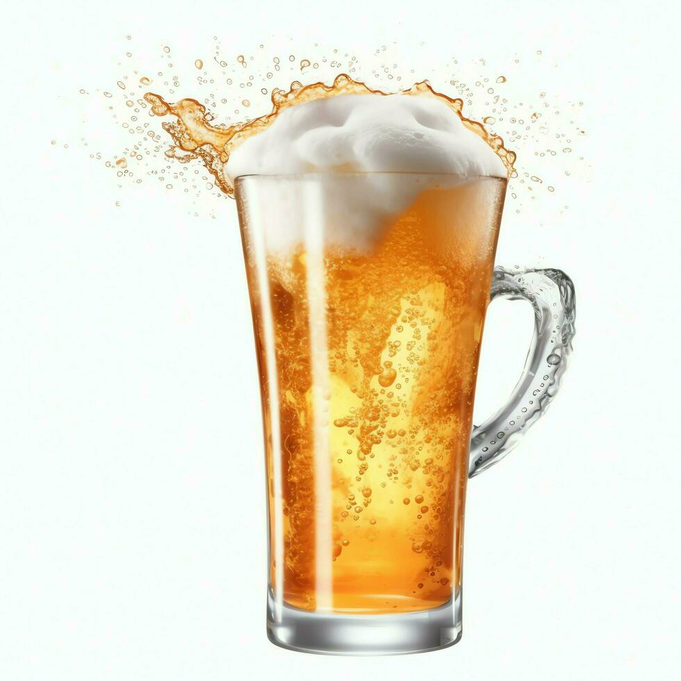 A glass of cold fresh beer with cap of foam. Splash of foam with tasty american beer. Beer day concept by AI Generated photo