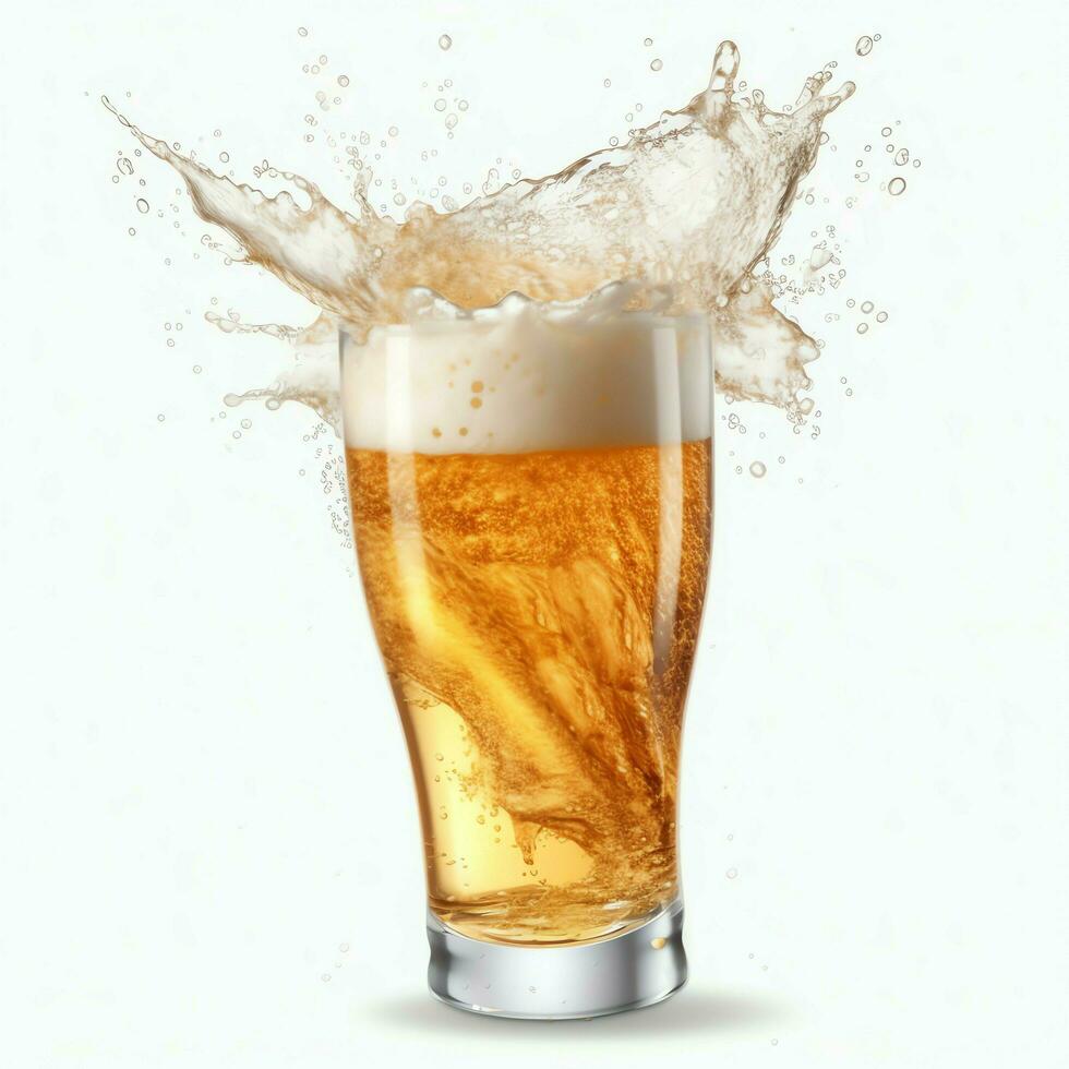 A glass of cold fresh beer with cap of foam. Splash of foam with tasty american beer. Beer day concept by AI Generated photo