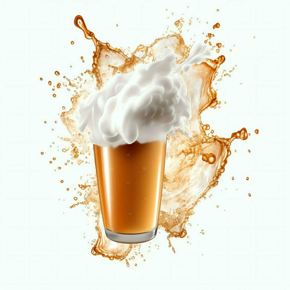 A glass of cold fresh beer with cap of foam. Splash of foam with tasty american beer. Beer day concept by AI Generated photo