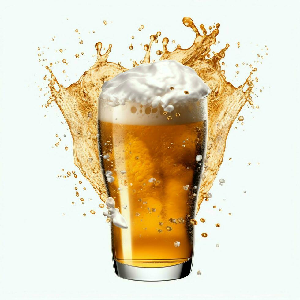 A glass of cold fresh beer with cap of foam. Splash of foam with tasty american beer. Beer day concept by AI Generated photo