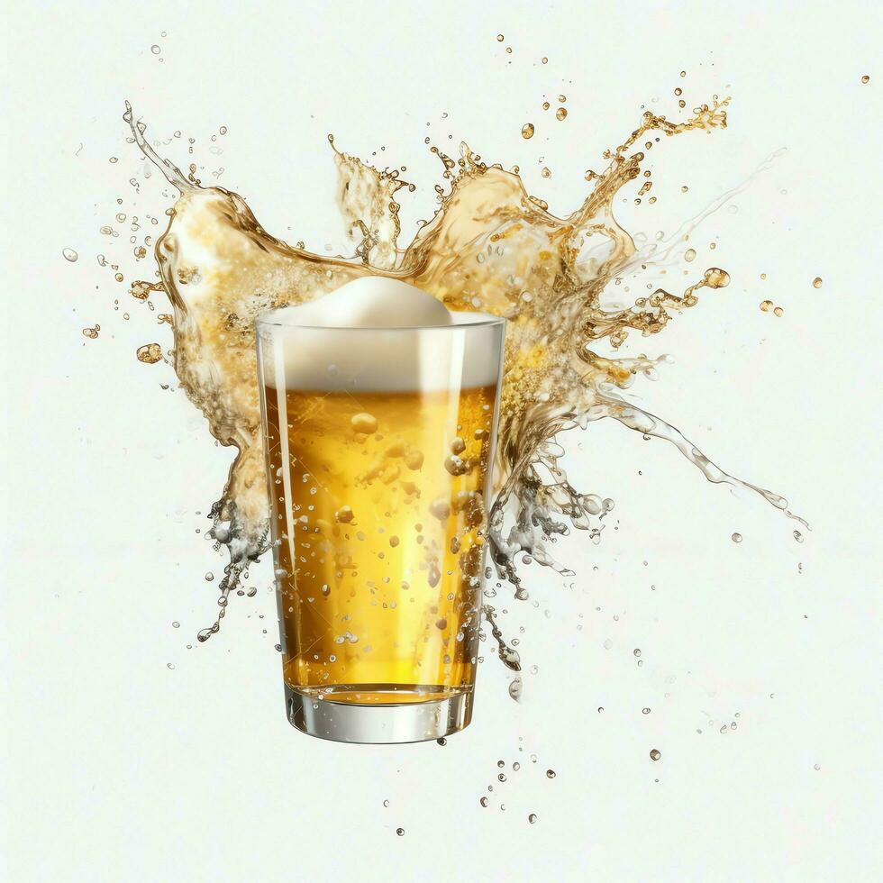 A glass of cold fresh beer with cap of foam. Splash of foam with tasty american beer. Beer day concept by AI Generated photo