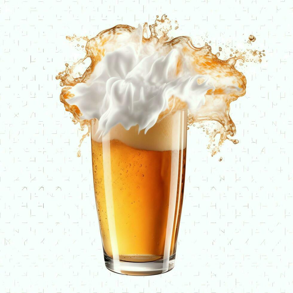 A glass of cold fresh beer with cap of foam. Splash of foam with tasty american beer. Beer day concept by AI Generated photo