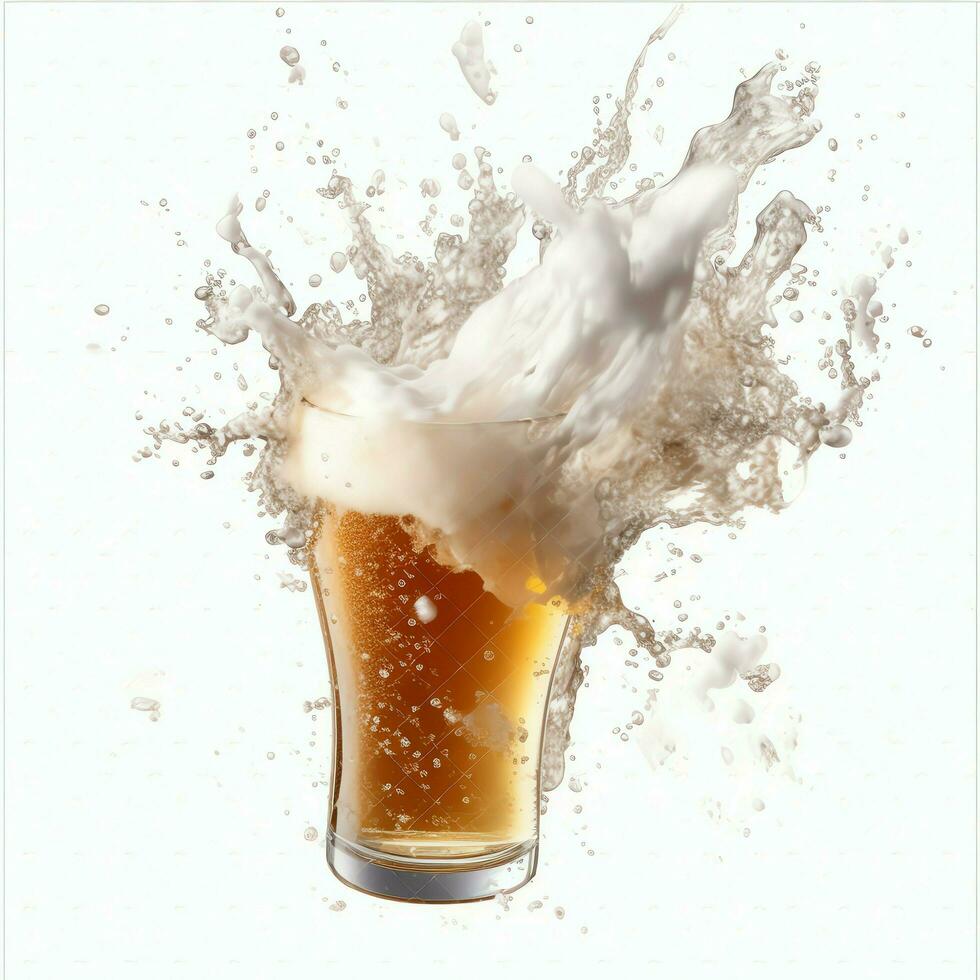 A glass of cold fresh beer with cap of foam. Splash of foam with tasty american beer. Beer day concept by AI Generated photo