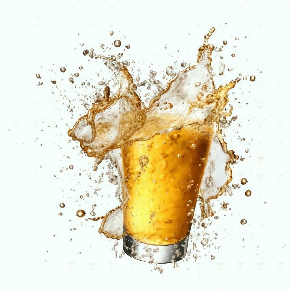 A glass of cold fresh beer with cap of foam. Splash of foam with tasty american beer. Beer day concept by AI Generated photo