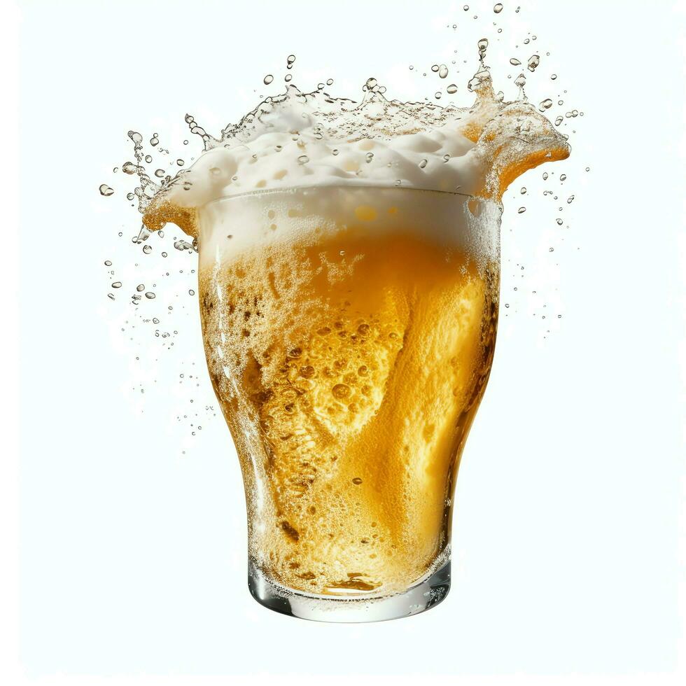 A glass of cold fresh beer with cap of foam. Splash of foam with tasty american beer. Beer day concept by AI Generated photo