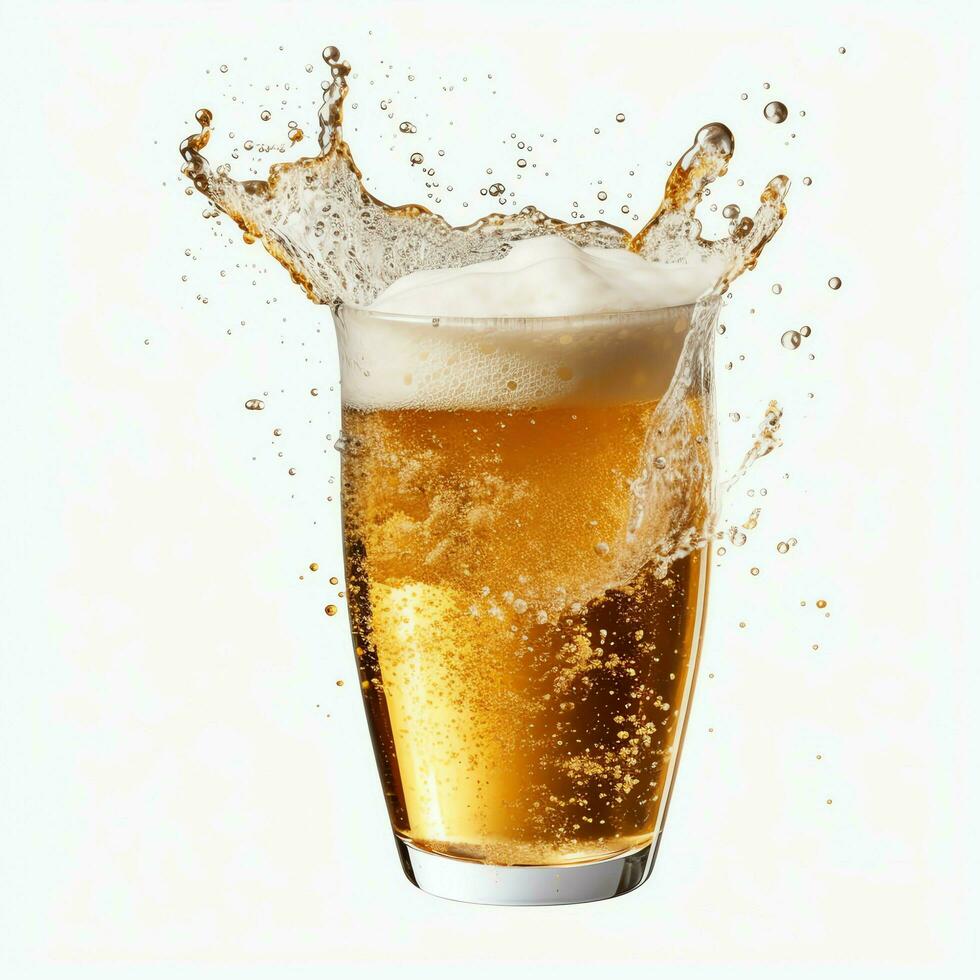 A glass of cold fresh beer with cap of foam. Splash of foam with tasty