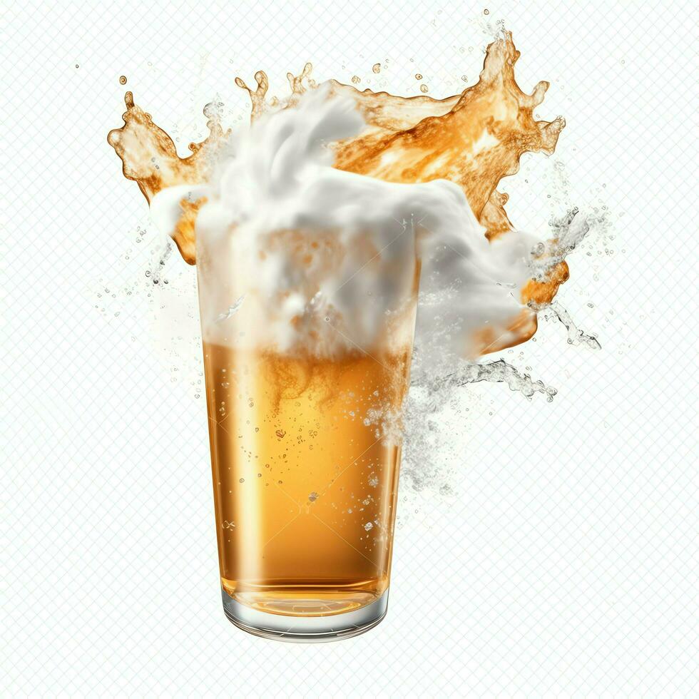 A glass of cold fresh beer with cap of foam. Splash of foam with tasty american beer. Beer day concept by AI Generated photo