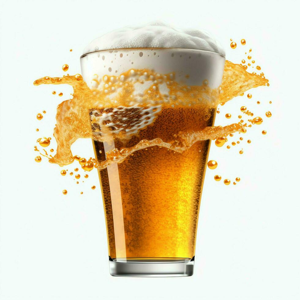 A glass of cold fresh beer with cap of foam. Splash of foam with tasty american beer. Beer day concept by AI Generated photo